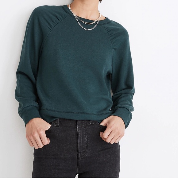 Madewell Tops - Madewell Gathered Puff-Sleeve Sweatshirt dark forest green size medium lounge